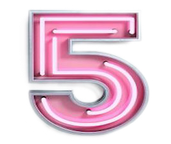 A large pink neon sign shaped like the number 5.