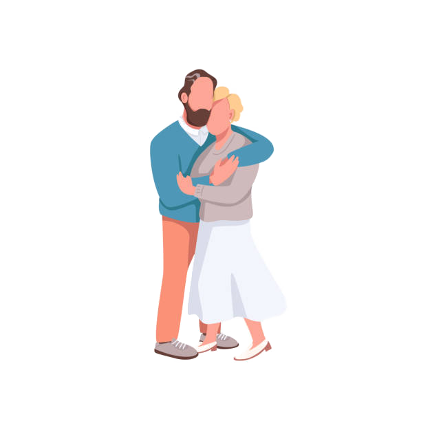 A middle-aged man & women embracing.